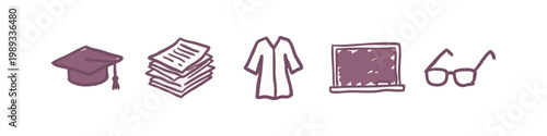 Hand Drawn Academic Graduation and Teaching Icon Set