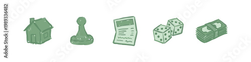 Hand Drawn Real Estate and Financial Risk Icons in Green