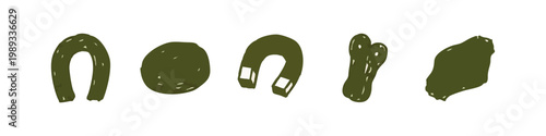 Natural and Lucky Object Icons with Horseshoe Stone Magnet and Bone