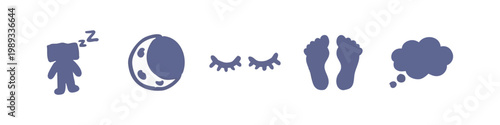Sleep and Dreaming Hand Drawn Icons with Moon Closed Eyes and Feet