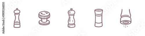 Kitchen Condiments Salt and Pepper Shakers Hand Drawn Icons