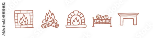 Fireplace Hearth and Campfire Hand Drawn Doodle Icon Set