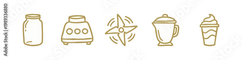 Kitchen Appliance Icons: Jar, Blender, Spiralizer, Pitcher, Smoothie Cup