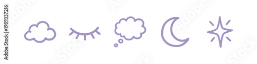 Dream and Night Icons: Cloud, Eyelid, Thought Bubble, Moon, Star