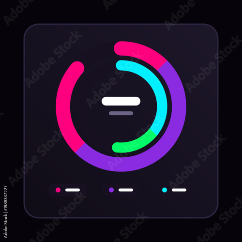 A futuristic cyberpunk donut chart progress widget displaying vibrant neon pink purple and cyan data