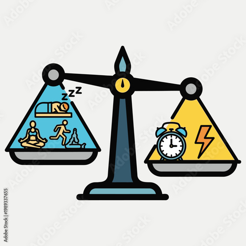 Balance scale showing sleep and activity versus time and energy.