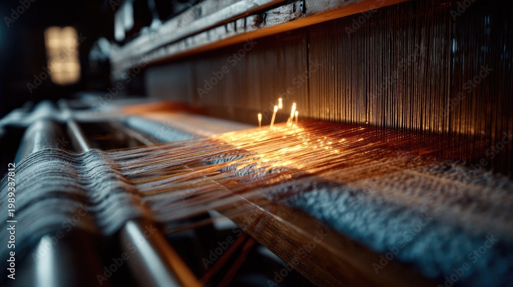 Fototapeta premium Antique loom with threads glowing
