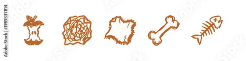 Doodle Icons: Apple Core, Crumpled Paper, Torn Paper, Bone, Fishbone