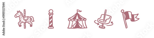 Doodle Icons: Carousel Horse, Pole, Circus Tent, Swirly Chair, Flag