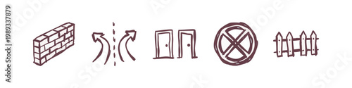 Obstacles and Opportunities Icons: Wall, Doors, Roadblock, Fence
