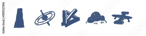 Doodle Icons: Obelisk, Record Player, Abstract Sculpture, Cute Faces, Airplane