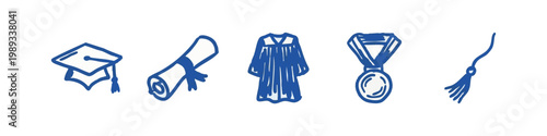 Hand-drawn icons: Graduation and academic achievements
