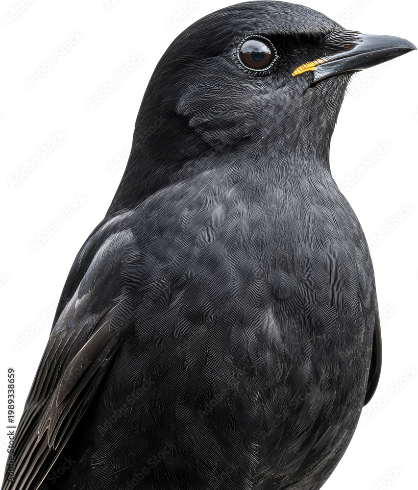Fototapeta premium Blackbird bird close up portrait black feather Blackbird close up portrait, glossy black feather