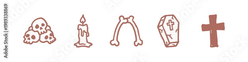 Halloween and spooky symbols in brown on white