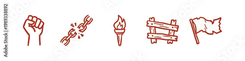 Revolution and Freedom Icons: Fist, Broken Chain, Torch, Fence, Flag