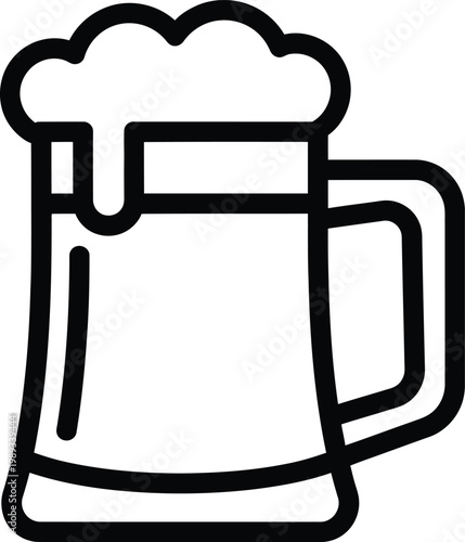 A classic illustration of a frothy beer mug with a traditional handle and foam on top.