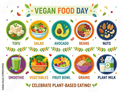 Vegan Food Day Celebration with Fresh Plant-Based Ingredients for Healthy Eating