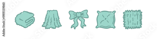 Soft Furnishings and Comfort Doodle Icons: Fluffy Ball, Blanket, Bow Tie, Pillow, Fabric
