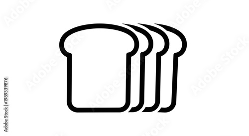 Simple black and white illustration of three slices of bread stacked together minimalist design