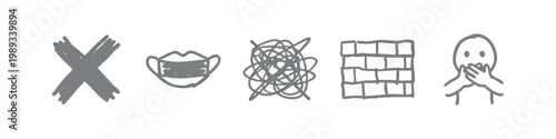 Censorship and Restriction Icons with Taped Mouth Scribble Chaos and Brick Wall