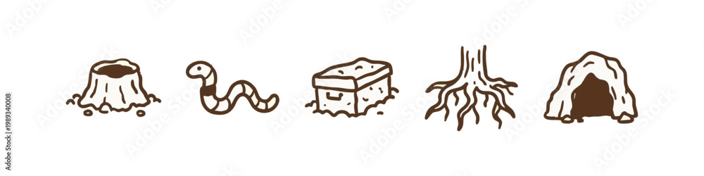 Fototapeta premium Nature and Underground Exploration Hand Drawn Icons