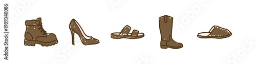 Assorted Footwear and Shoe Style Hand Drawn Icons