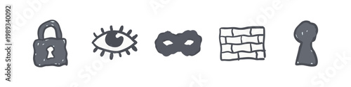 Security Privacy and Hidden Secrets Hand Drawn Icons