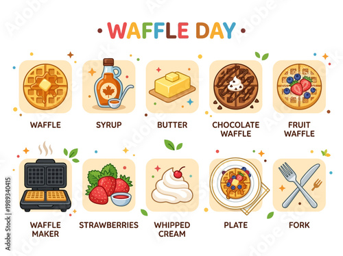 Waffle Day Celebration A Delicious Collection of Waffle Toppings, Ingredients, and Accessories
