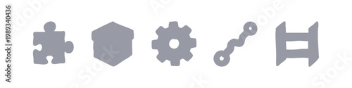 Hand drawn miscellaneous mechanical and logic icons with gear and puzzle piece