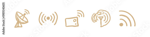 Wireless Communication and Network Signal Beige Icons Set