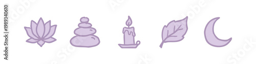 Zen Spa and Meditation Lavender Purple Icon Set