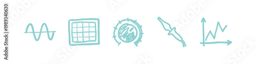 Electronics Testing and Signal Measurement Cyan Icons Set