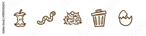 Organic Waste and Composting Ecology Brown Icons Set