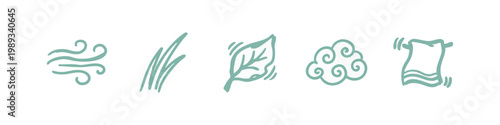 Air Movement and Wind Breeze Teal Green Icon Set