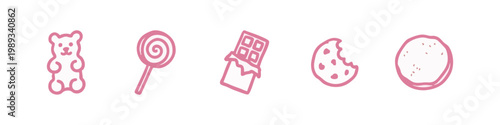Sweets and Candy Snack Set in Light Pink Hand Drawn Style