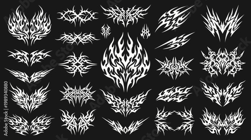 Collection of White Tribal Flame Tattoo Vector Designs.