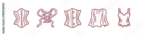 Women Lingerie and Corset Hand Drawn Icon Set in Rose Pink