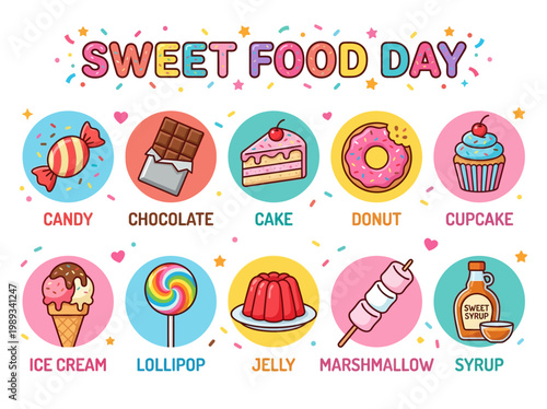 A delightful collection of colorful and fun sweet treats, perfect for celebrating National Sweet Food Day with a variety of delicious desserts and candies