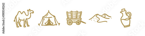Desert Travel and Historical Object Icons Hand Drawn Set