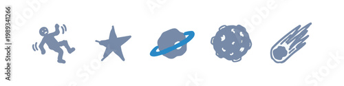 Space Exploration and Cosmic Object Icons Hand Drawn Set