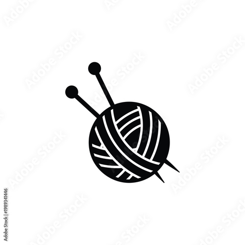 Minimalist yarn ball with knitting needles icon for crafting and hobby vector graphics