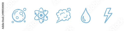 Science and Natural Energy Elements Hand Drawn Icons Set
