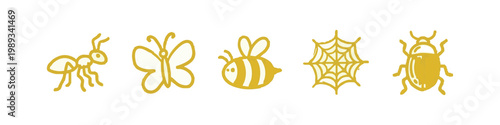 Insects and Garden Wildlife Hand Drawn Icons featuring Butterfly and Bee