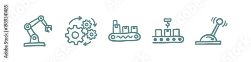 Automation and Factory Manufacturing Hand Drawn Icons Set