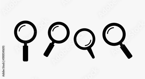 Four black magnifying glasses on a white background a study in perspective and detail