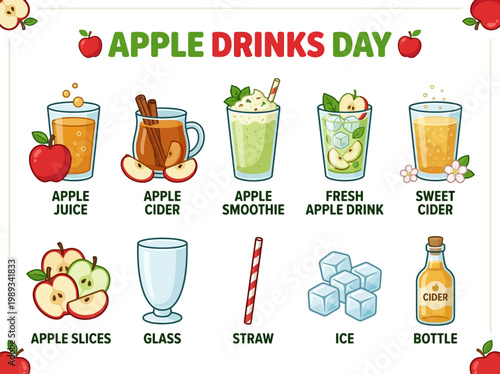 Apple Drinks Day A Colorful Collection of Refreshing Apple Beverages and Ingredients