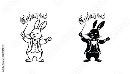 Rabbit Conducting Orchestra Music Creative Entertainment Concept