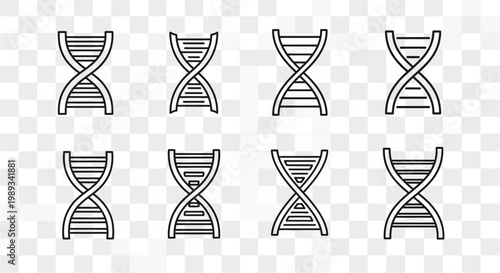 Black and white dna strand icons a collection of genetic code representations for scientific and educational use