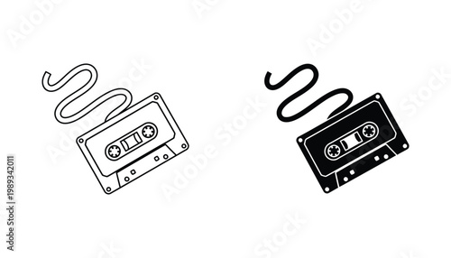 Cassette Tape Unraveling Retro Audio Icon Graphic Design