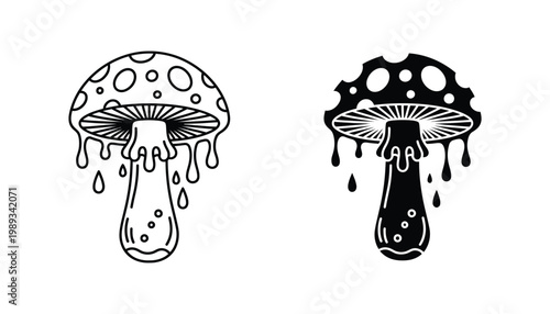 Mushroom Dripping Outline Psychedelic Symbol Vector Illustration Design